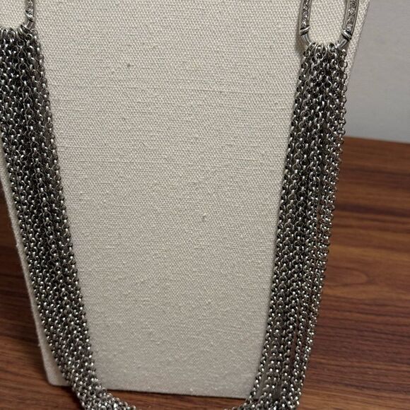 Multi Strand Silver-tone 40 in. Long Chain necklace with Oval CZ Accents. - Picture 8 of 8